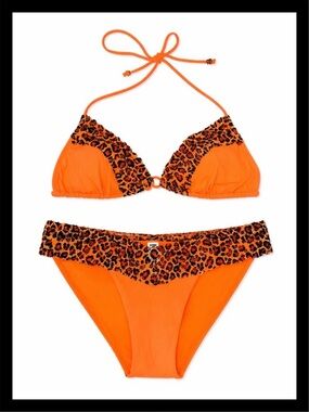 🧡ⓅⒾⓃⓀ ⓋⓈ Y2K/HTF/RARE 2-Piece Neon Orange/Leopard Print Bikini Set ✨ NWT✨🧡